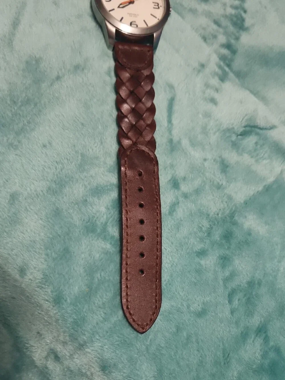 Timex Weekender White Dial Watch with Brown Braided Strap and Orange Accents